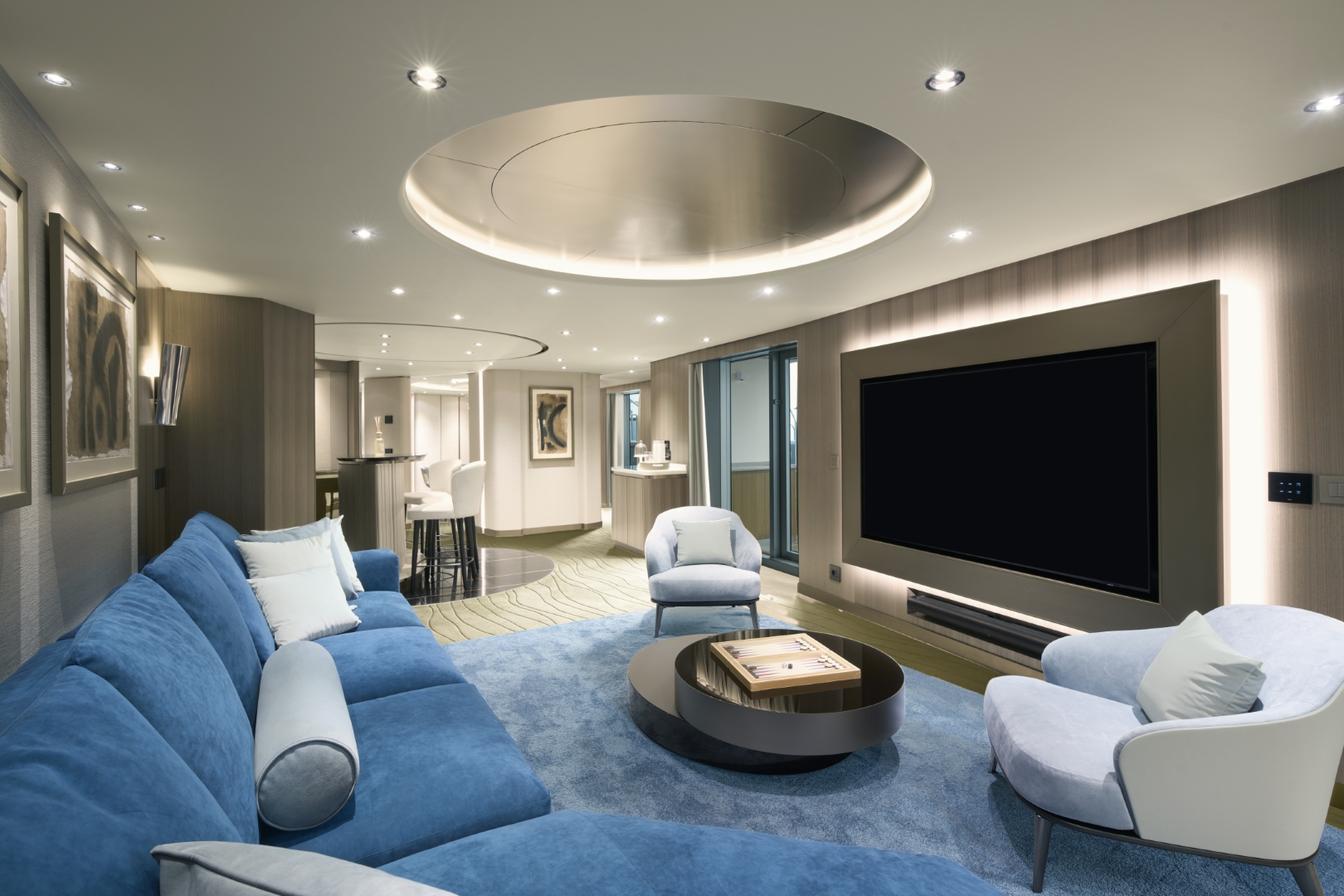 Spacious luxury suite with an ocean-front terrace on an Explora Journeys ship