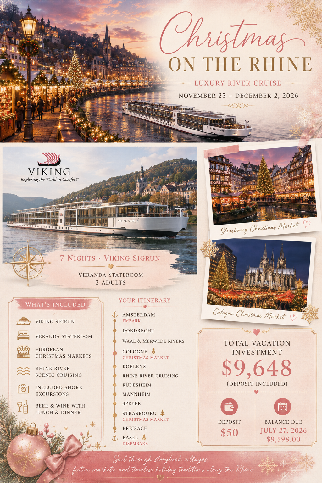 Viking Christmas on the Rhine River Cruise 2026 | Amsterdam to Basel Christmas Market Cruise