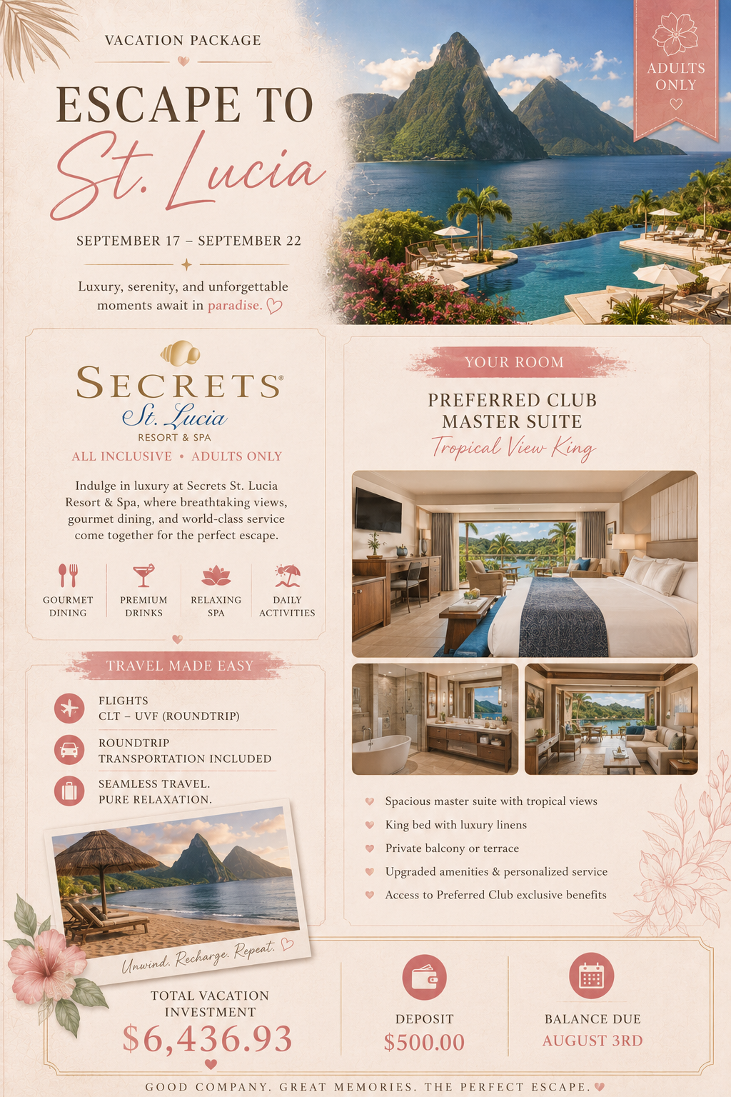 Secrets St. Lucia Adults-Only Luxury Escape | 5-Night All-Inclusive Getaway from Charlotte
