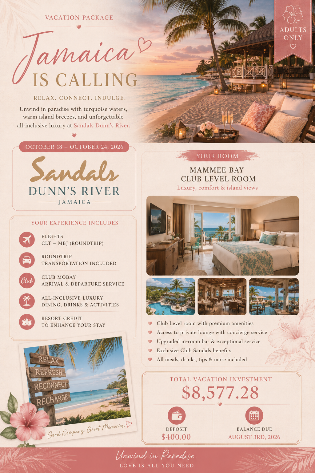 Sandals Dunn’s River Jamaica Luxury Escape | 6-Night Adults-Only All-Inclusive from Charlotte