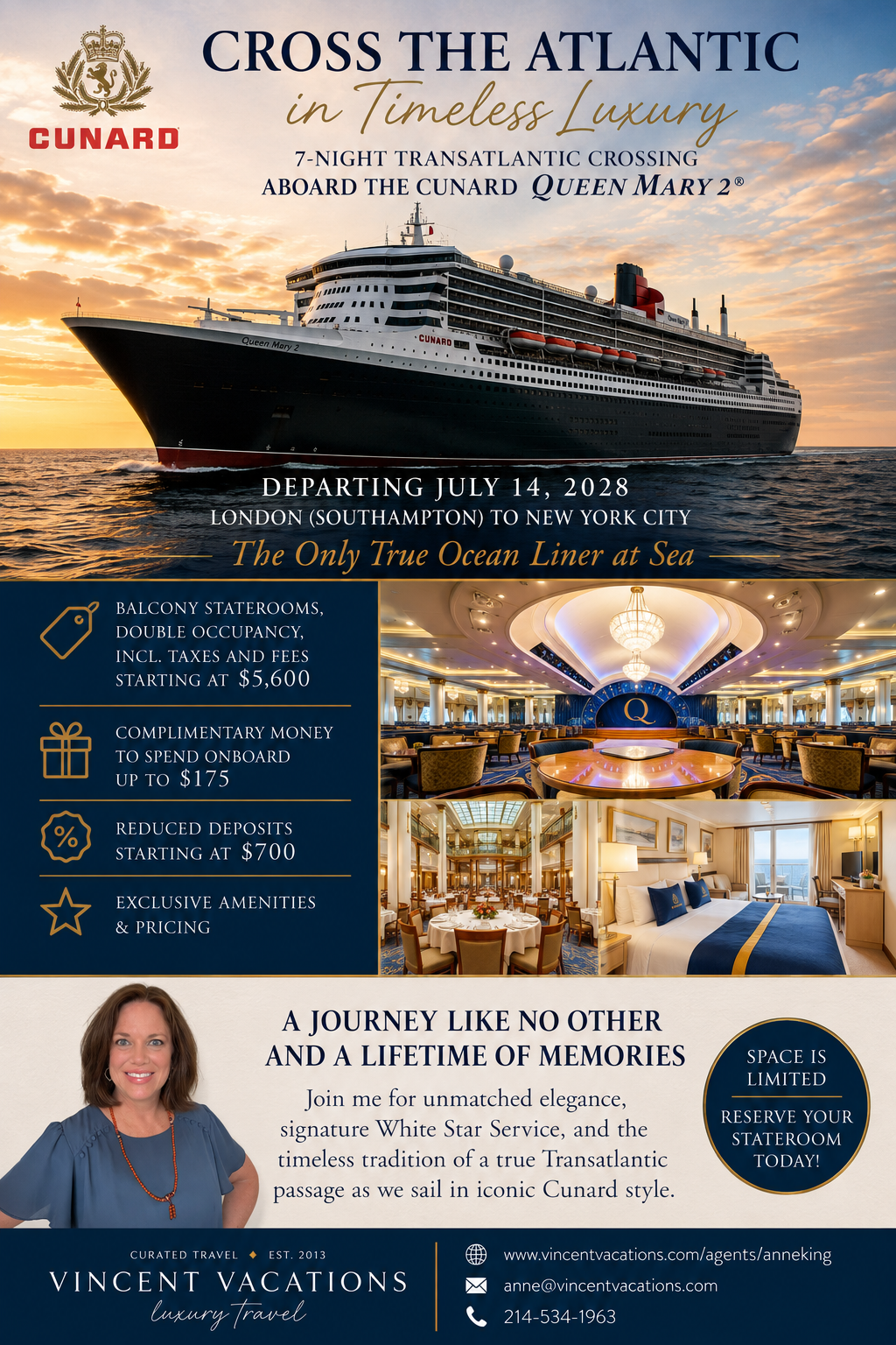 Cunard Transatlantic Crossing Onboard The Queen Mary 2
