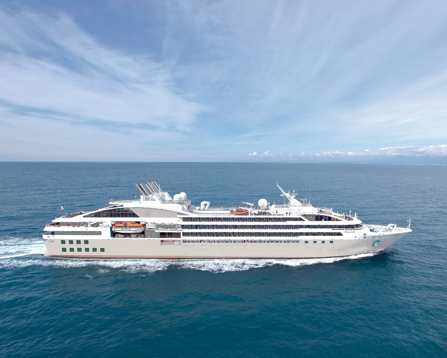 Abercrombie & Kent chartered luxury expedition mega-yacht Le Lyrial anchored in polar waters
