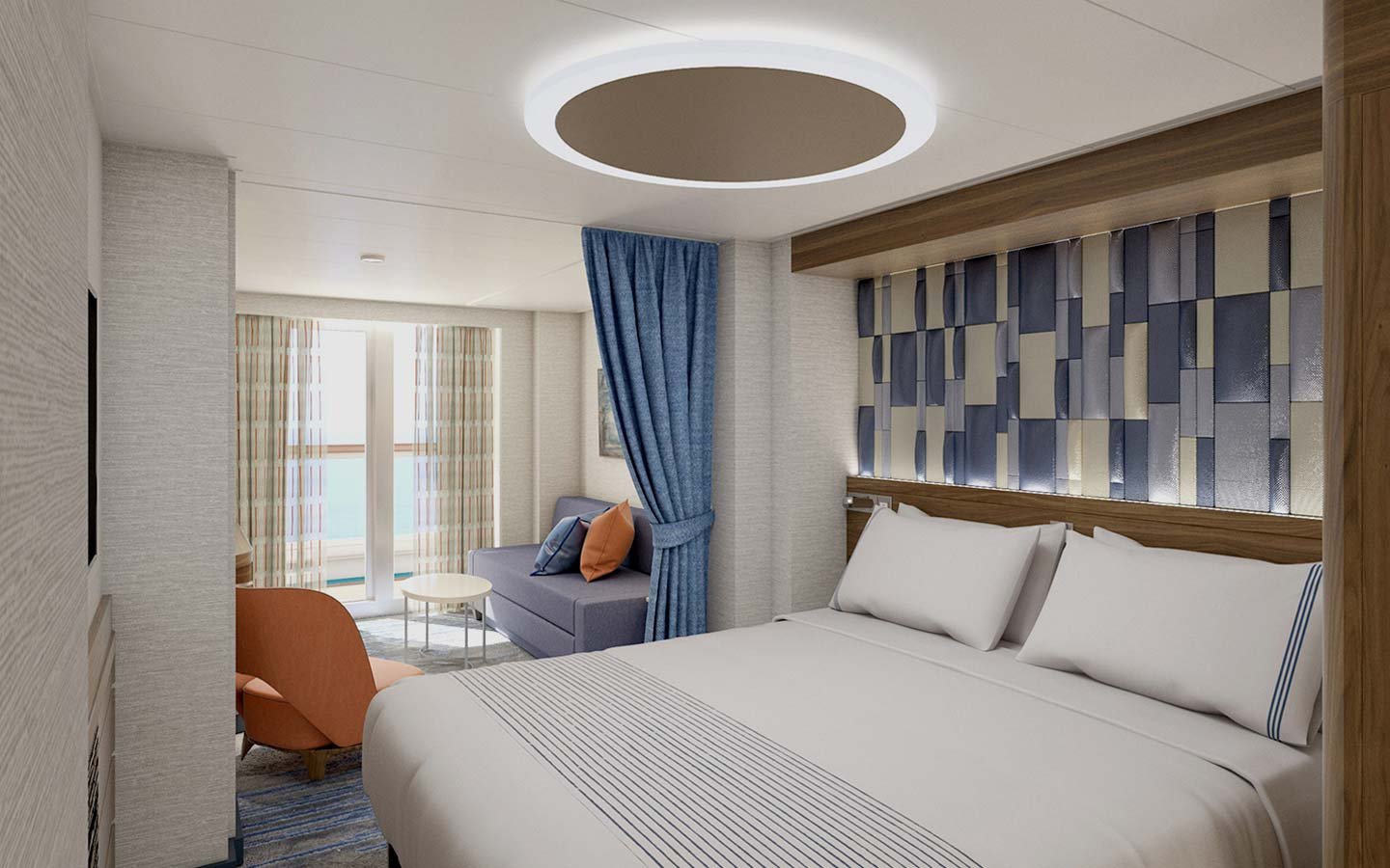 Carnival Excel Presidential Suite Master Bedroom with Floor to Ceiling Ocean Views