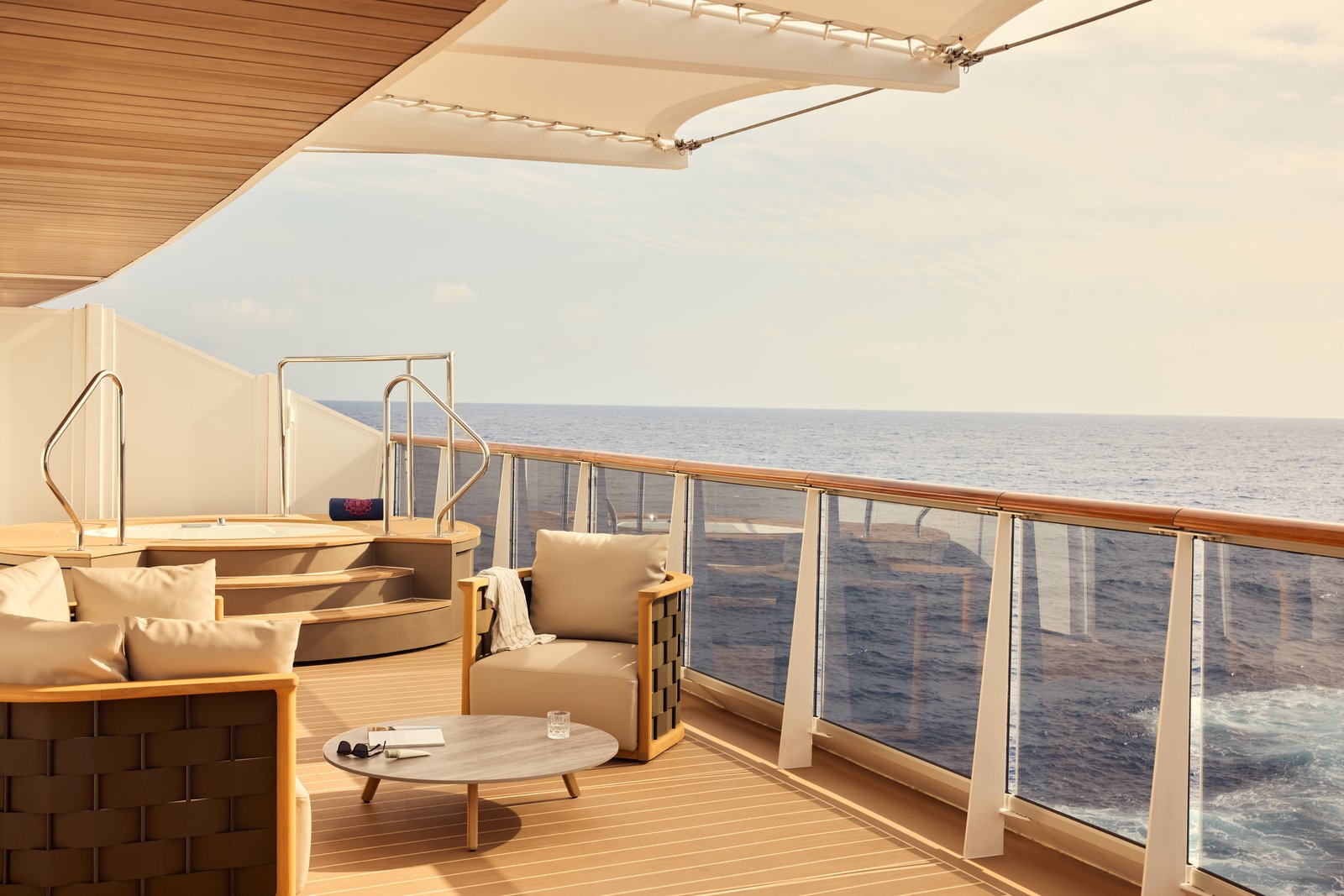 Explora Journeys Serenity Residence private terrace with heated outdoor whirlpool spa