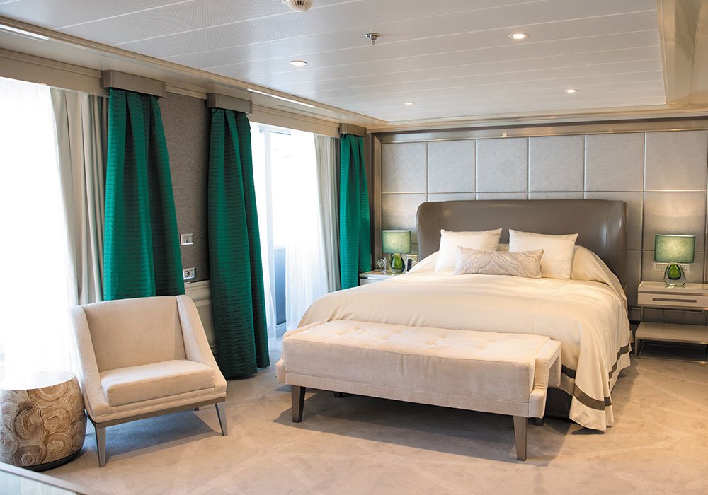 Luxury oceanview balcony suite stateroom on Regent Seven Seas bookable via live interactive deck plans
