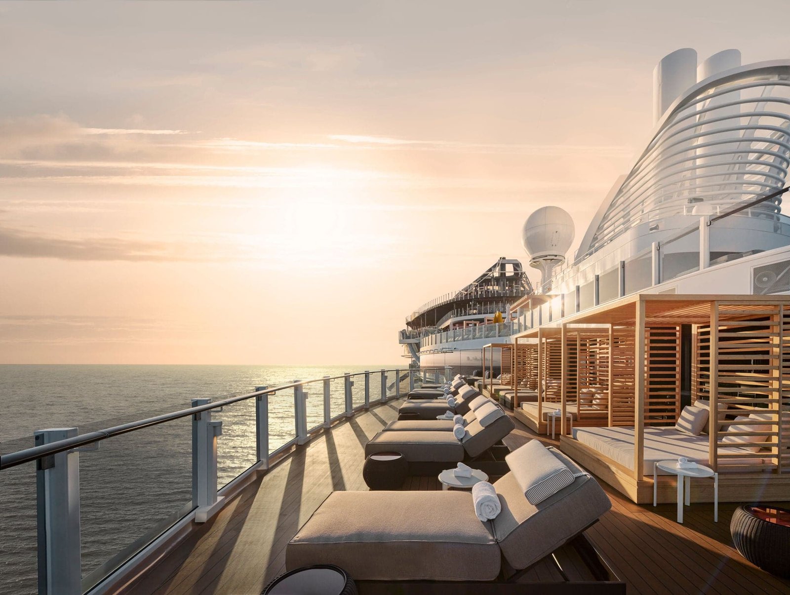 Private Haven sundeck with cushioned cabana loungers and dedicated bar service