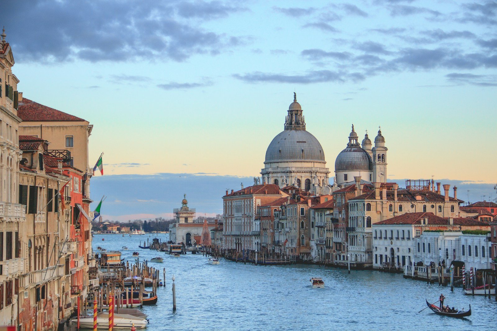 Venice Grand Canal with gondolas and historic Venetian architecture