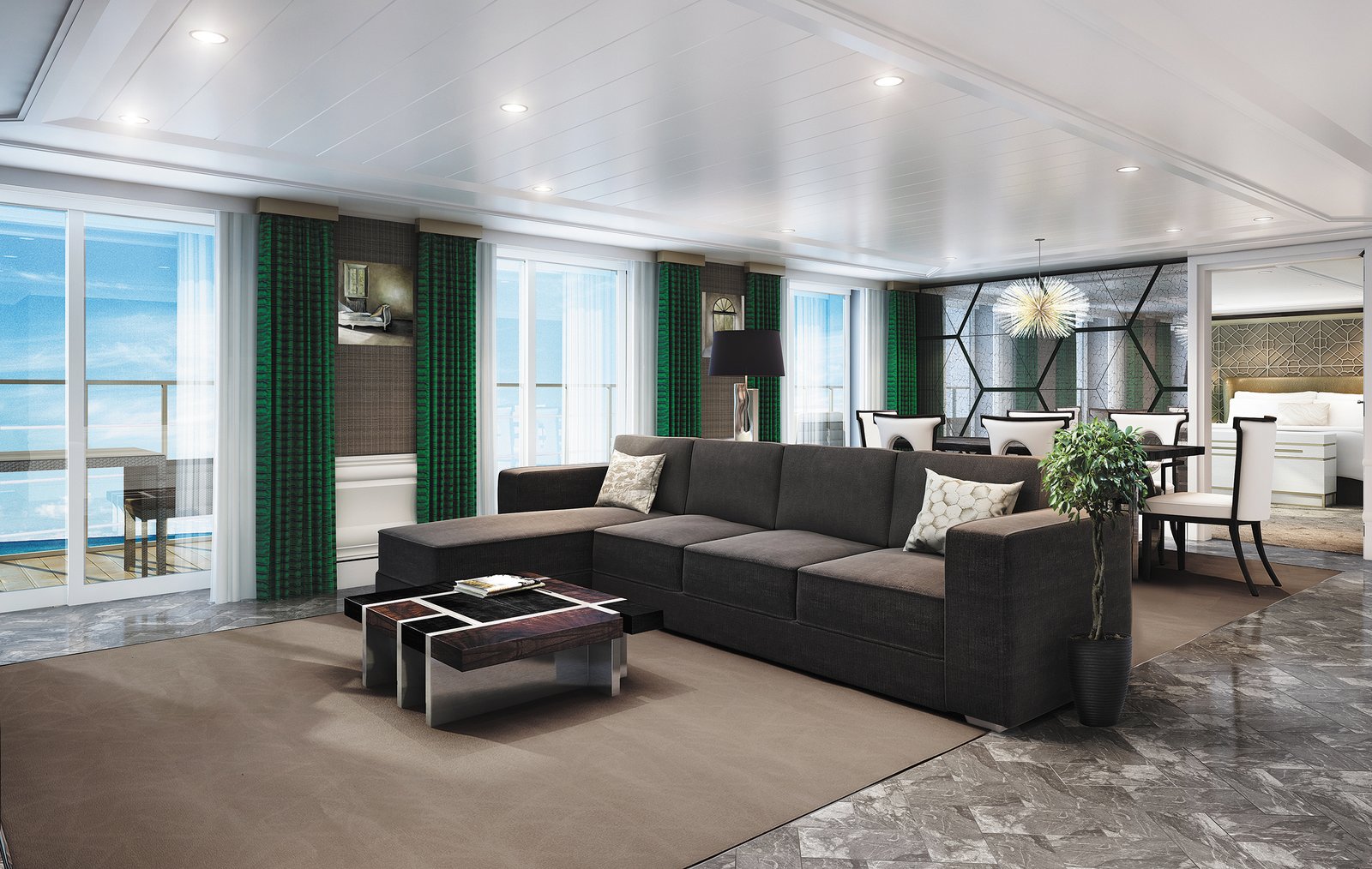 Regent Grand Suite with emerald green accents and private outdoor veranda