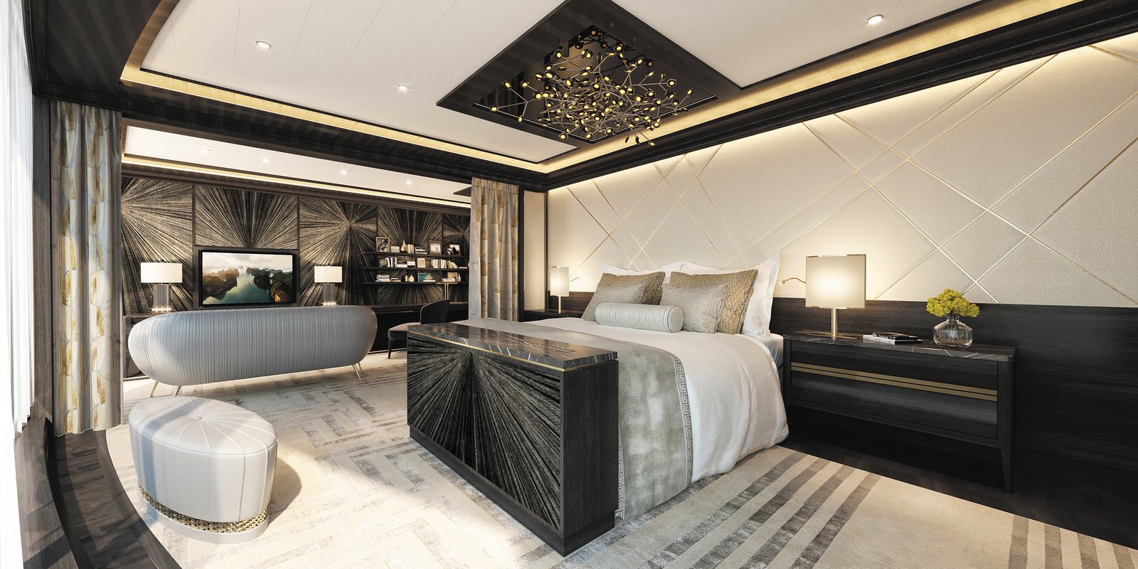 Master Bedroom of the Regent Suite featuring custom $200,000 Hästens Vividus bed