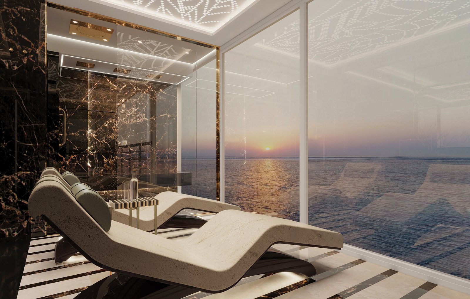Private in-suite spa bathroom with sauna and steam room in the Regent Suite