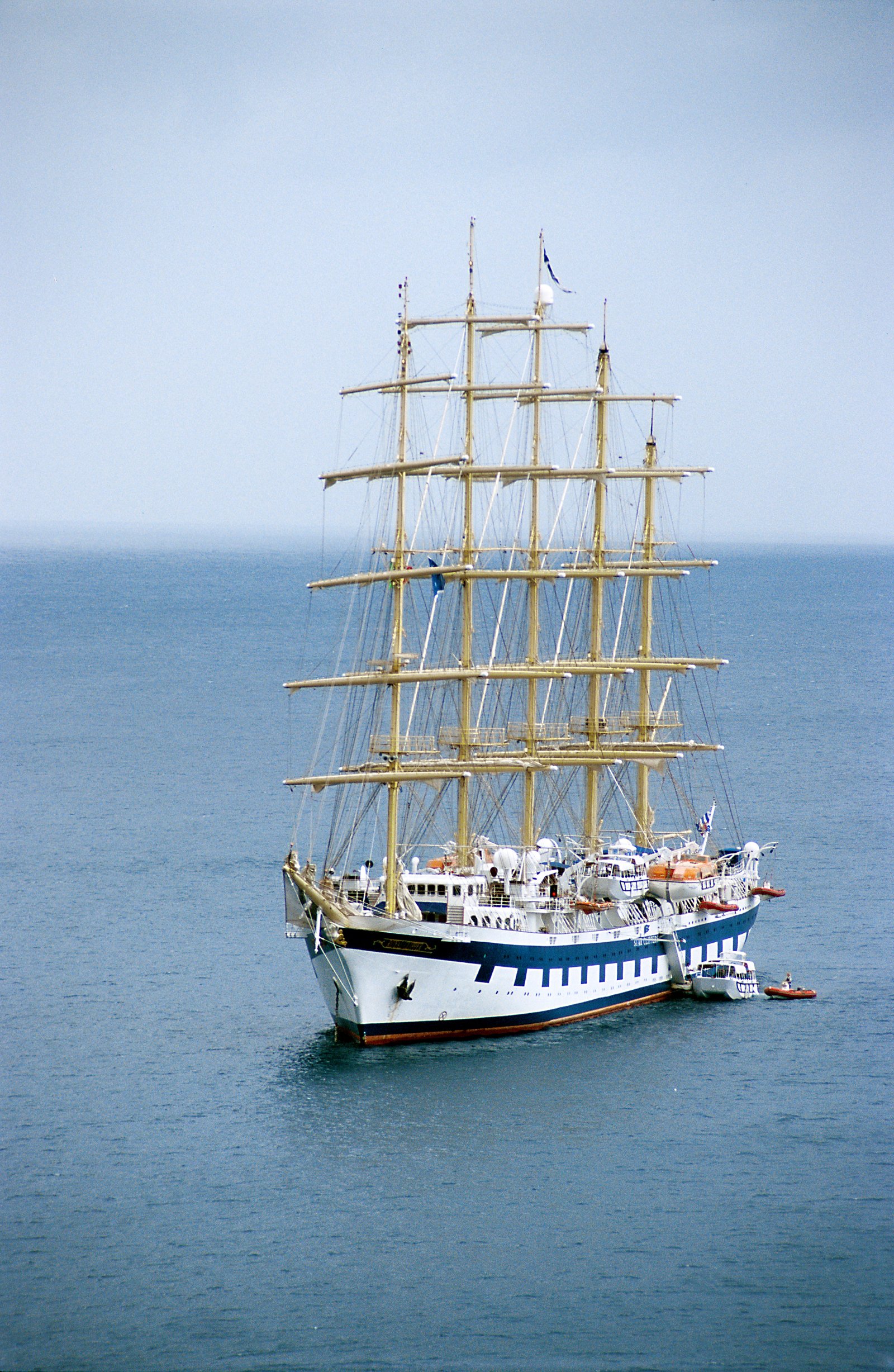 Royal Clipper's aft marina platform deploying tender boats and ocean water sports
