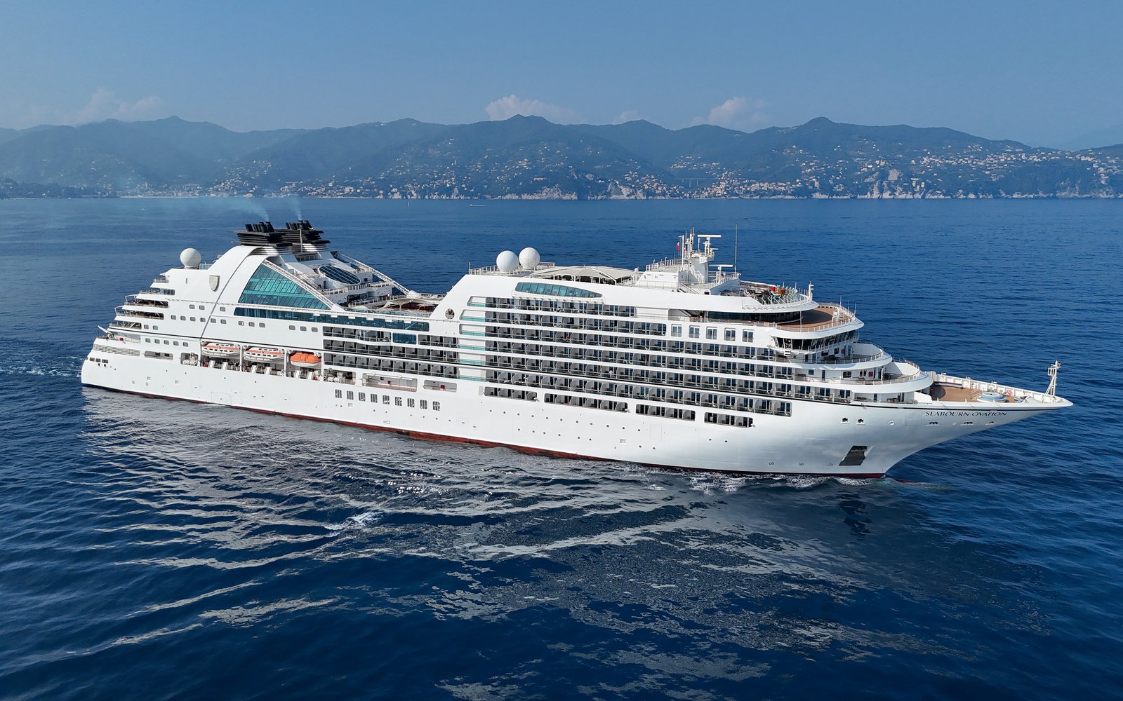 Seabourn Ovation ultra-luxury cruise ship anchored in Portofino Italy