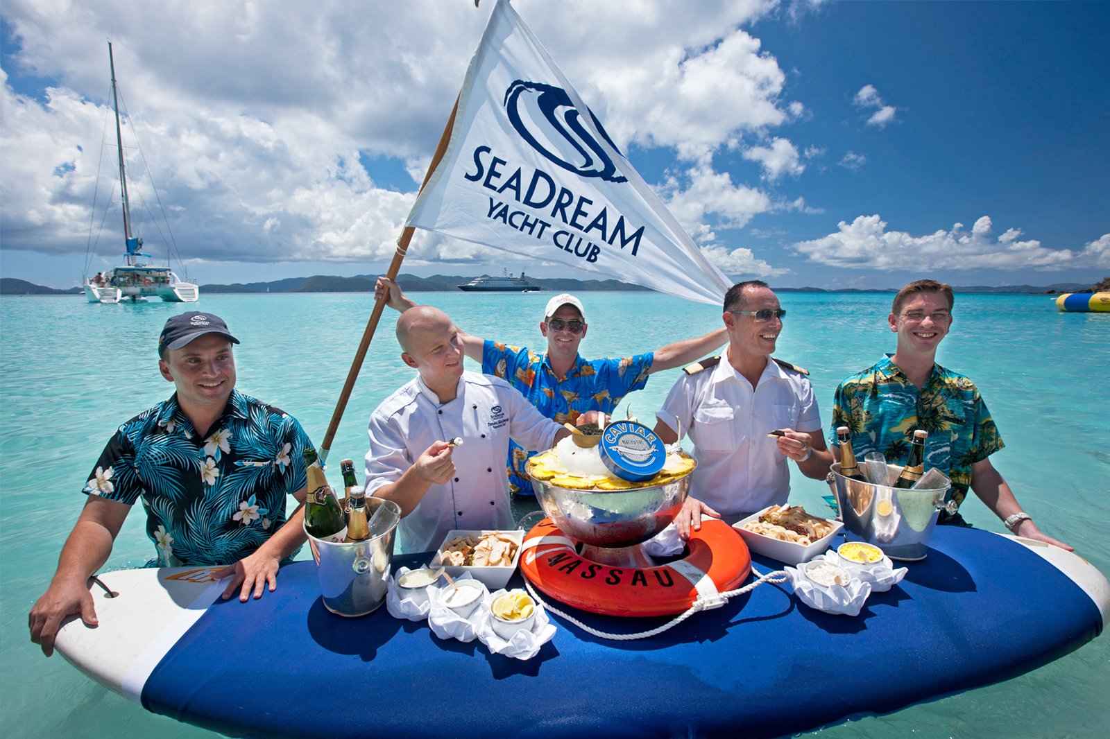 Signature SeaDream Champagne and Caviar Splash beach barbecue celebration