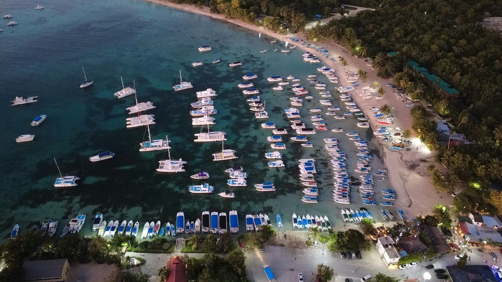 Aerial view of a picturesque harbor filled with sailing yachts in the British Virgin Islands